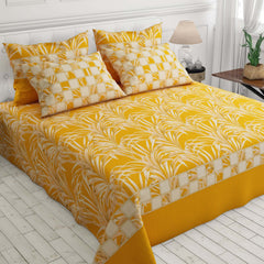 Mustard Leaf Sateen Bed Sheet Set - 6963