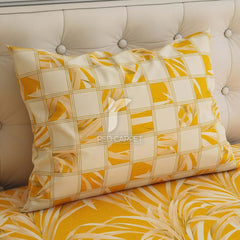 Mustard Leaf Sateen Bed Sheet Set - 6963