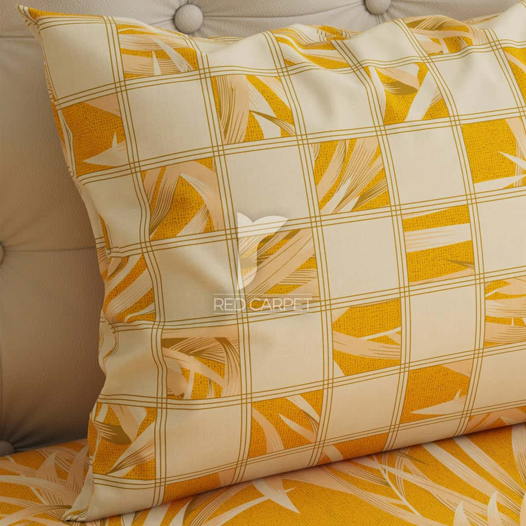 Mustard Leaf Sateen Bed Sheet Set - 6963