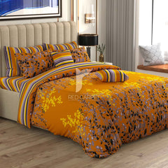 Yellow Floral Stripes & Geometric Shapes Sateen Quilt Cover Set - 6999