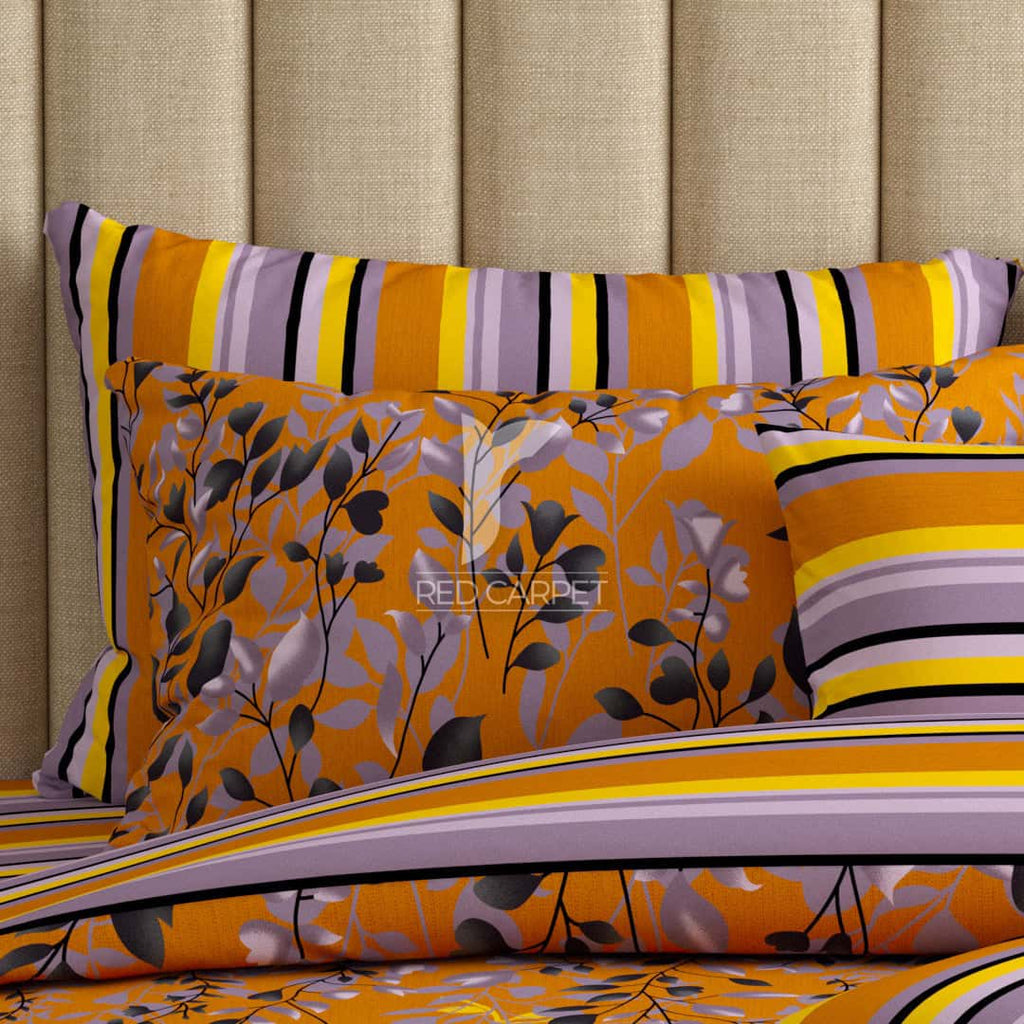 Yellow Floral Stripes & Geometric Shapes Sateen Quilt Cover Set