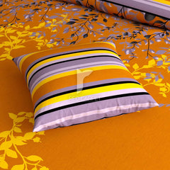 Yellow Floral Stripes & Geometric Shapes Sateen Quilt Cover Set - 6999