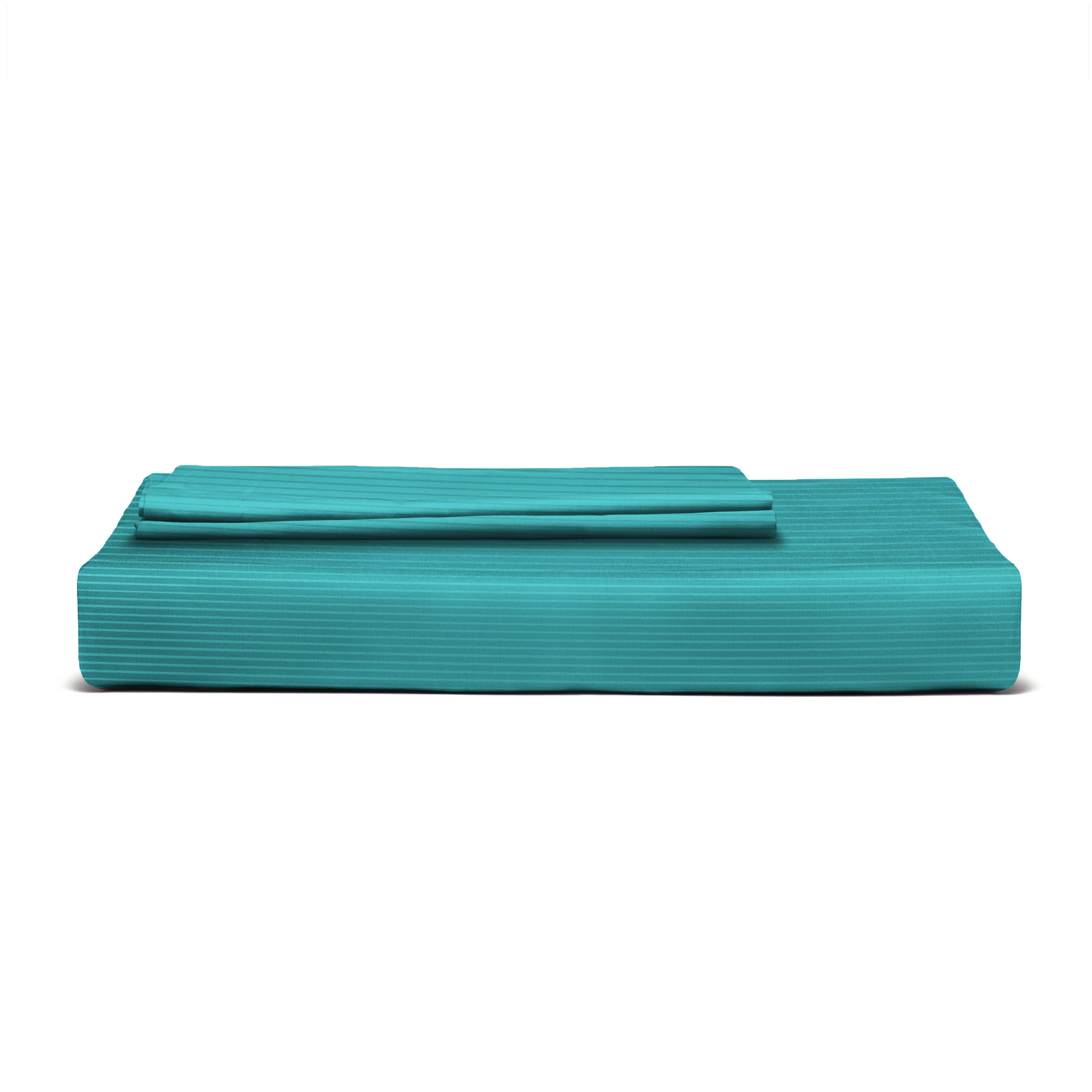 Luxury Cotton Satin Stripe bedsheet (L/Ferozi)