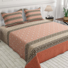 Xara Peach L-Brown Geometric Shapes Bed Sheet Set - 7310-7311