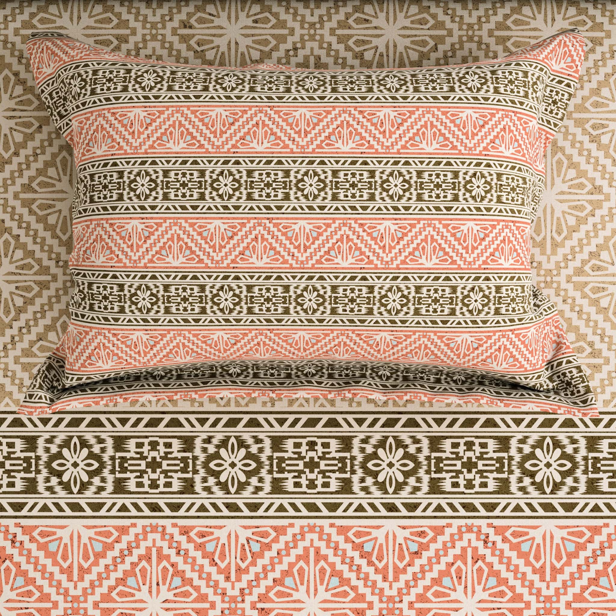Xara Peach L-Brown Geometric Shapes Bed Sheet Set - 7310-7311