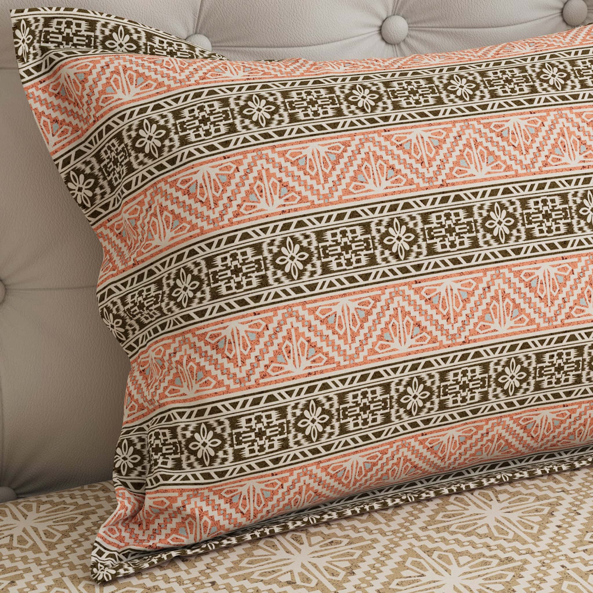 Xara Peach L-Brown Geometric Shapes Bed Sheet Set - 7310-7311