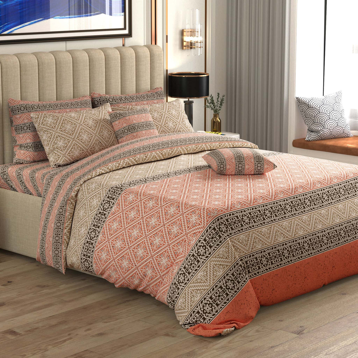 Xara 8 pcs king reversible quilt cover set bedsheet 7310
