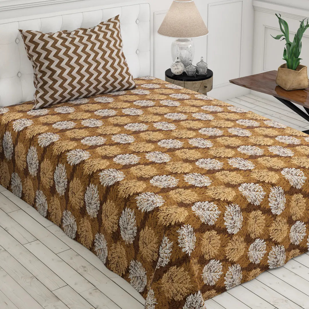 Xara Brown Leaf Design Bed Sheet Set - 7342-7343