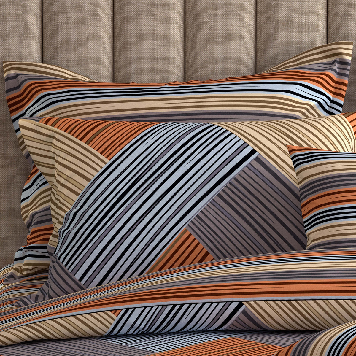STRIPED KNIT Sateen 8 Pcs King Quilt Cover Bedsheet Set
