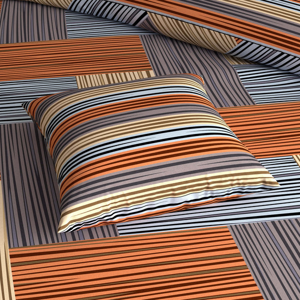 STRIPED KNIT Sateen 8 Pcs King Quilt Cover Bedsheet Set