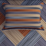 Brown Geometric Grid Bed Sheet Set with Striped Pillows in Sateen - 7400