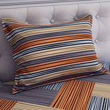 Brown Geometric Grid Bed Sheet Set with Striped Pillows in Sateen - 7400