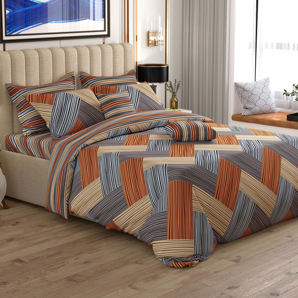 STRIPED KNIT Sateen 8 Pcs King Quilt Cover Bedsheet Set