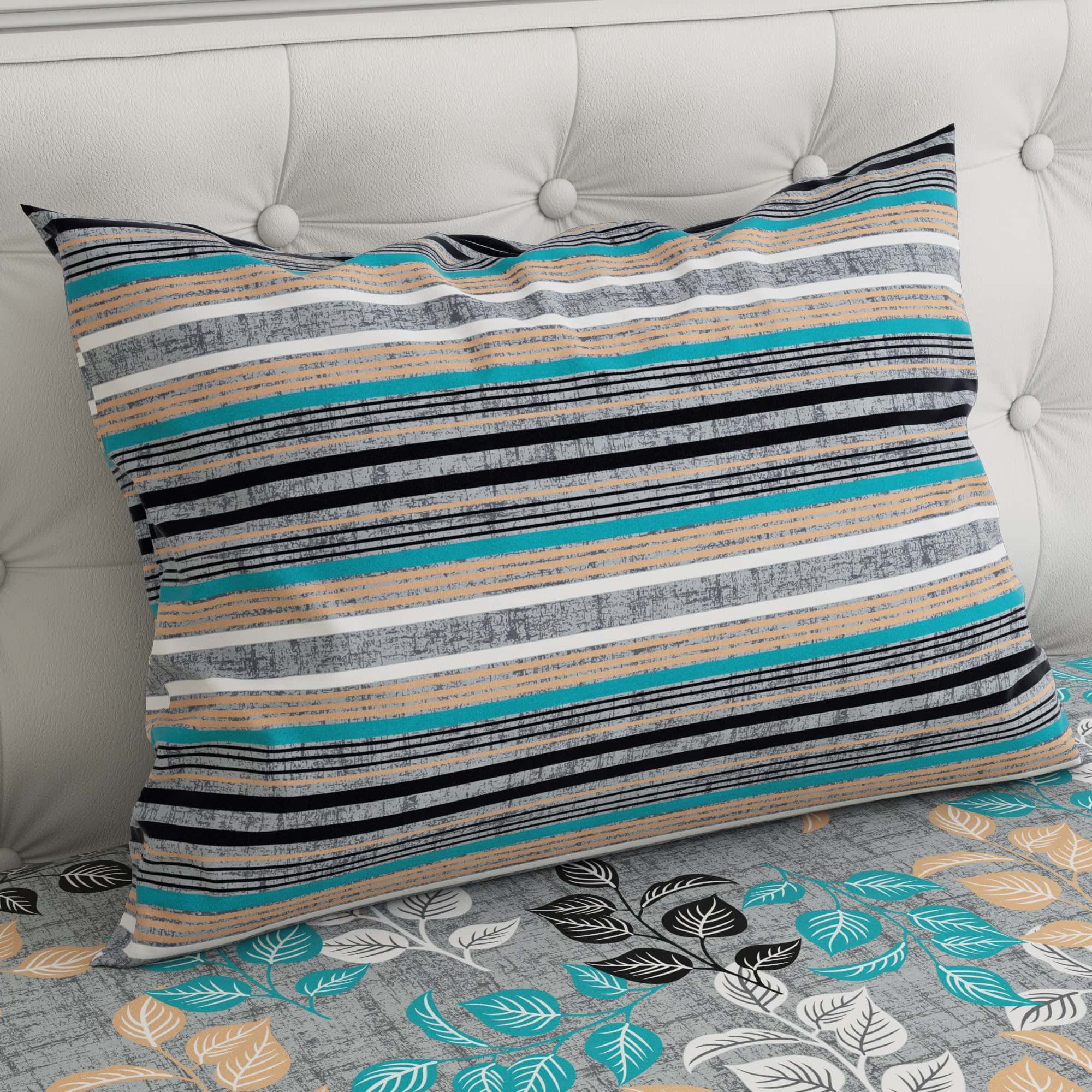 Xara Grey Leaf Design Bed Sheet Set - 7406-7407