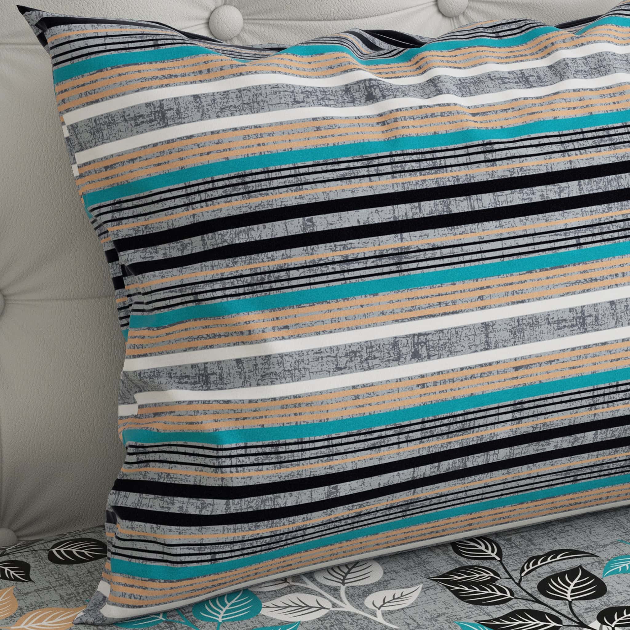 Xara Grey Leaf Design Bed Sheet Set - 7406-7407