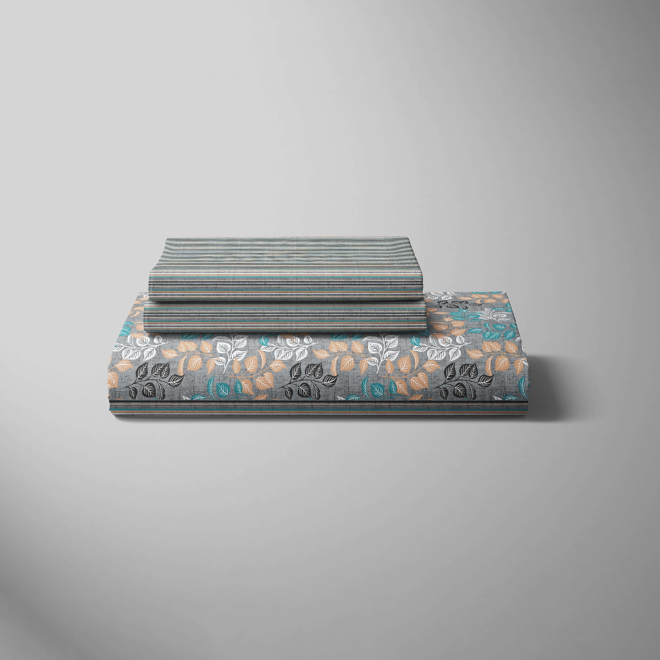 Xara Grey Leaf Design Bed Sheet Set - 7406-7407