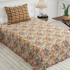 Xara Light Brown Flower Design Bed Sheet Set - 7426-7427