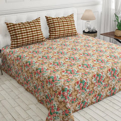 Xara Light Brown Flower Design Bed Sheet Set - 7426-7427