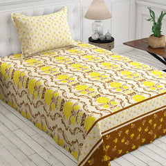 Xara White Geometric Floral Bed Sheet Set - 7575-7576