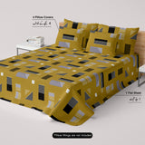 Mustard Geometric Sateen Bed Sheet Set - 7577-(M)