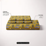 Mustard Geometric Sateen Bed Sheet Set - 7577-(M)