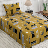 Mustard Geometric Sateen Bed Sheet Set - 7577-(M)