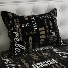 Black Sateen Bed Sheet Set with Written Design - 7583