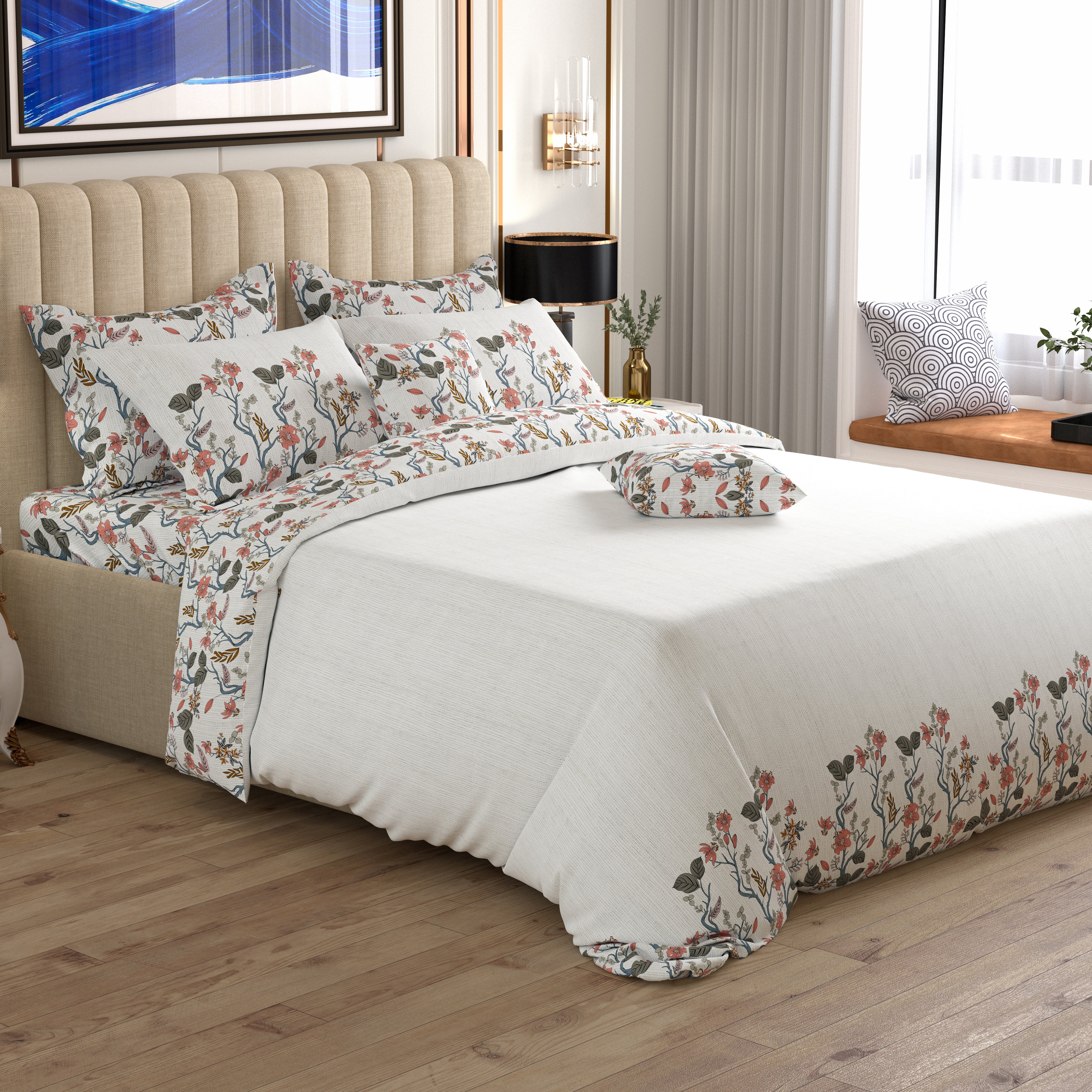 Cream Floral Sateen Quilt Cover Set - 7588