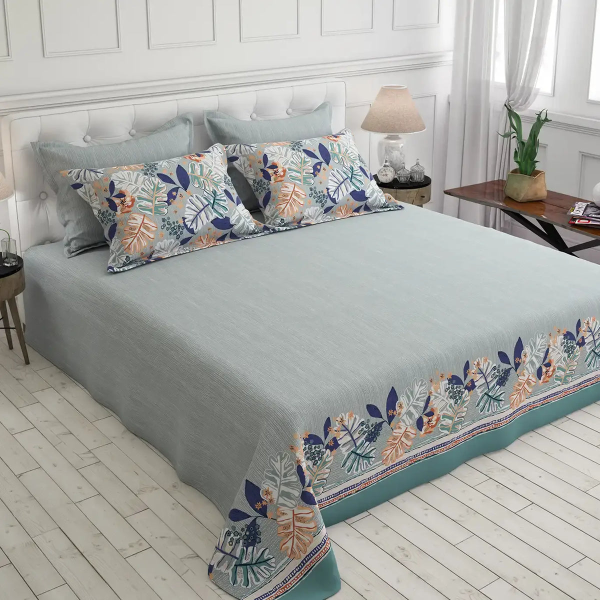 COASTAL FLORA SATEEN BED SHEET