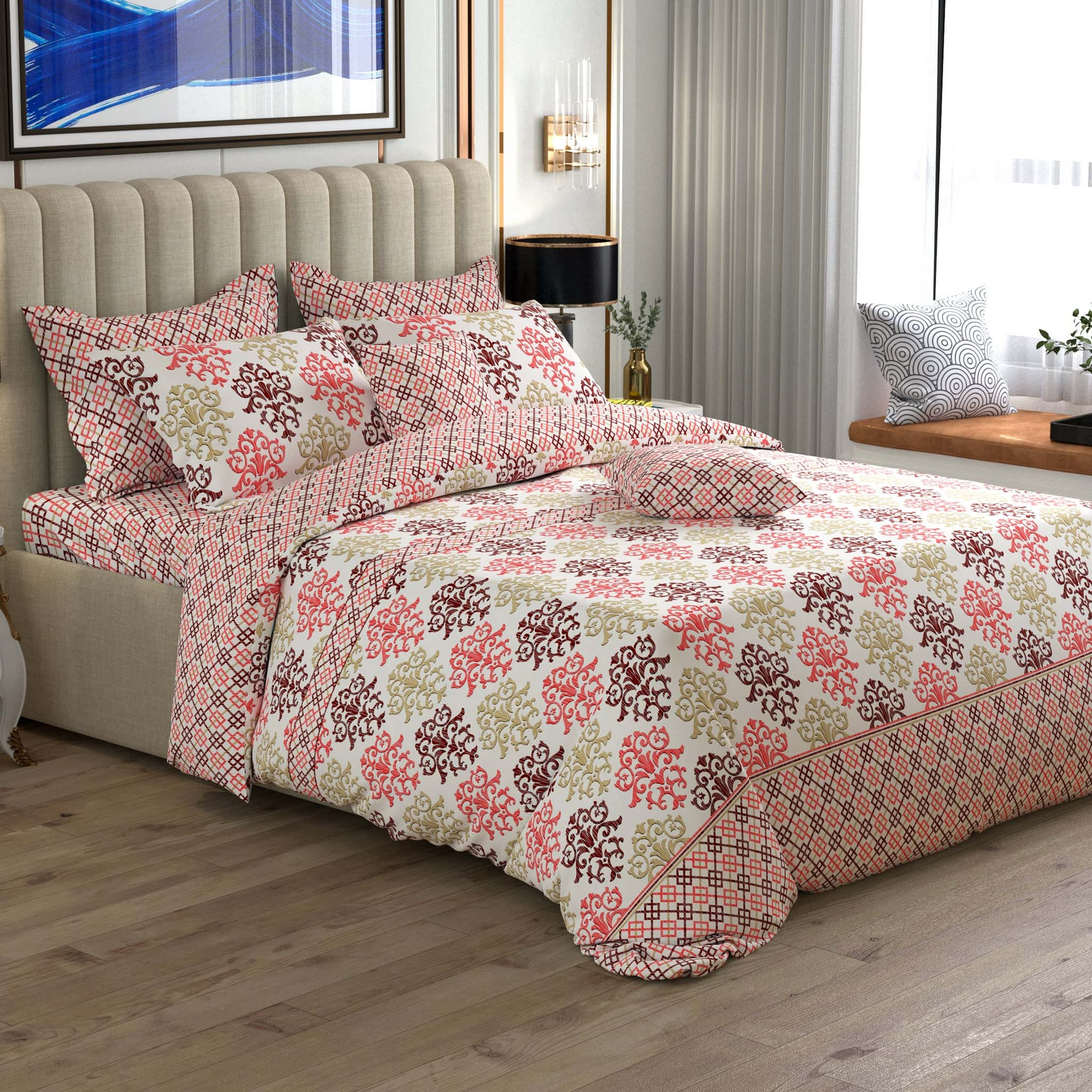 Xara Cream Damask Quilt Cover Set - 7605