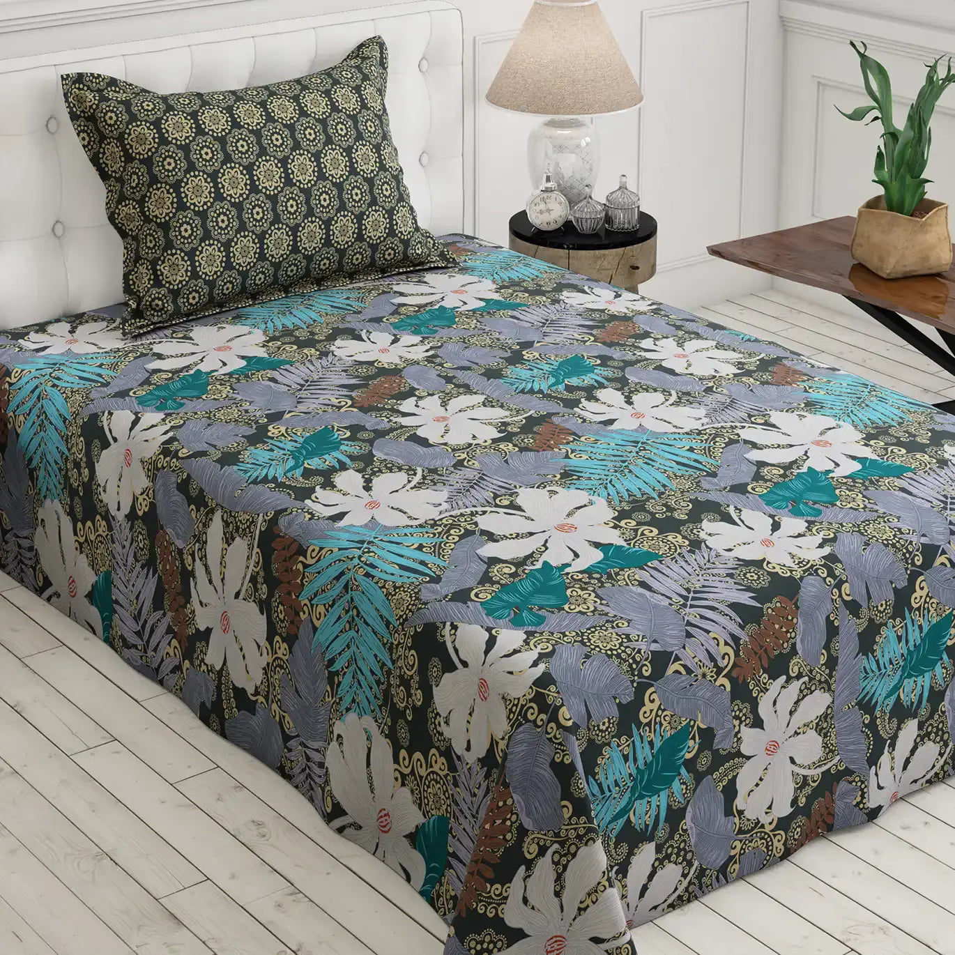 Xara White Floral Bed Sheet Set - 7607-7608