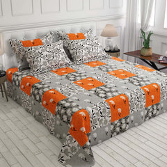 Xara Light Grey Floral Leafy Bed Sheet Set - 7627-7628