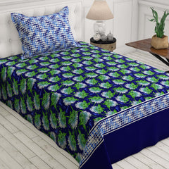 Xara Blue Floral Geometric Border Bed Sheet Set - 7643-7644