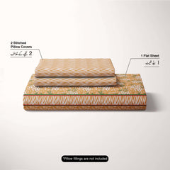 Xara Yellow Floral Striped Bed Sheet Set - 7647-7648