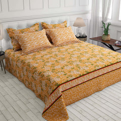 Xara Yellow Floral Striped Bed Sheet Set - 7647-7648