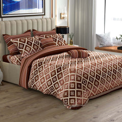 Xara Brown Geometric Diamond Stripes Quilt Cover Set