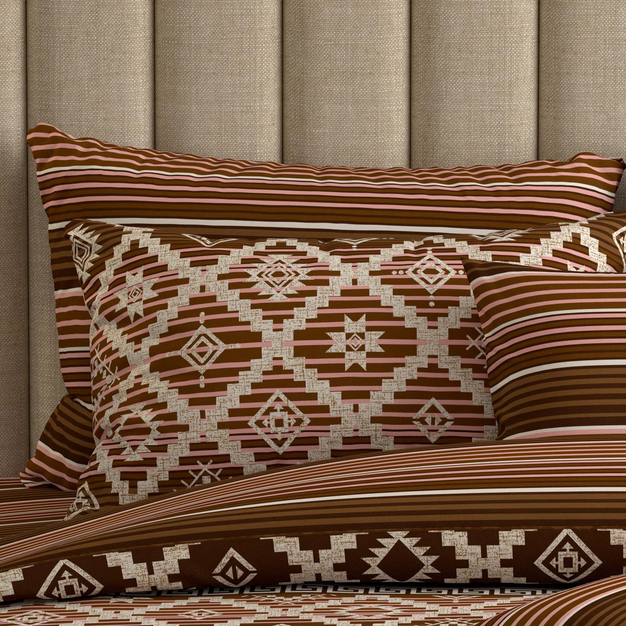 Xara Brown Geometric Diamond Stripes Quilt Cover Set - 7670