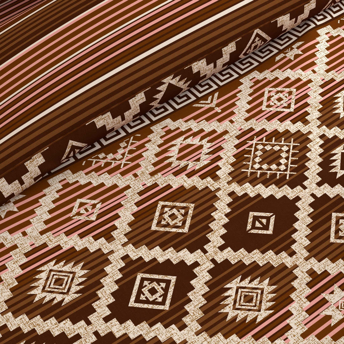 Xara Brown Geometric Diamond Stripes Quilt Cover Set