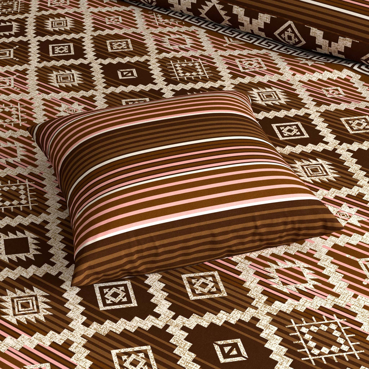 Xara Brown Geometric Diamond Stripes Quilt Cover Set
