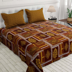 Xara Brown Geometric Floral Bed Sheet Set - 7695-7696