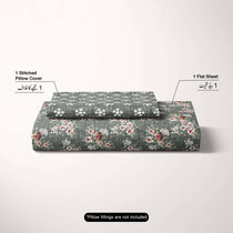 Xara Dark Grey Floral Bed Sheet Set - 7715-7716