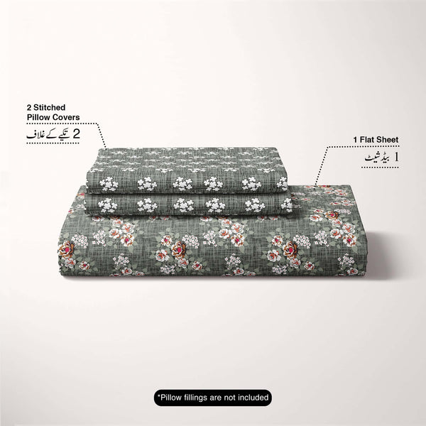 Xara Dark Grey Floral Bed Sheet Set - 7715-7716