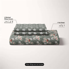 Xara Dark Grey Floral Bed Sheet Set - 7715-7716