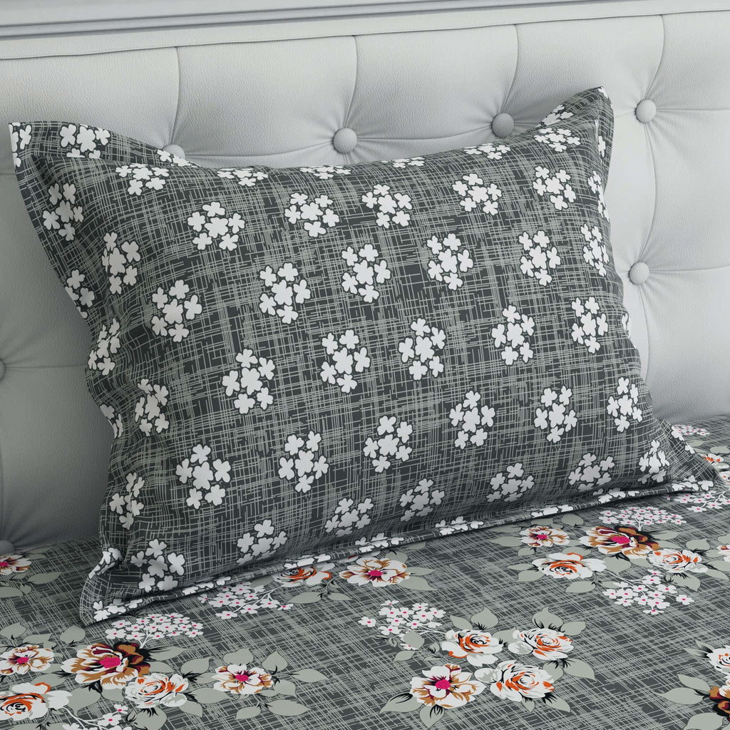 Xara Dark Grey Floral Bed Sheet Set - 7715-7716