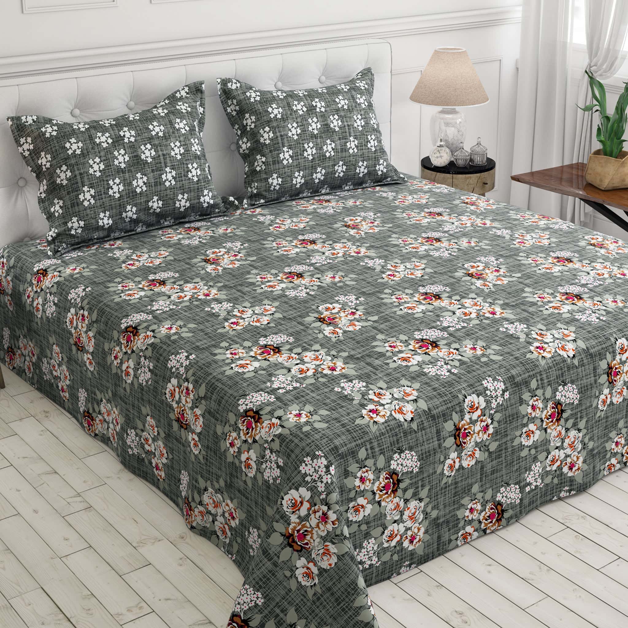 Xara Dark Grey Floral Bed Sheet Set - 7715-7716 Secondary image