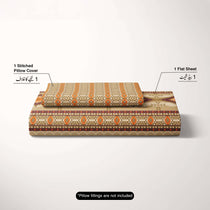 Xara Beige Geometric Grid Bed Sheet Set with Striped Pillows - 7730-7731