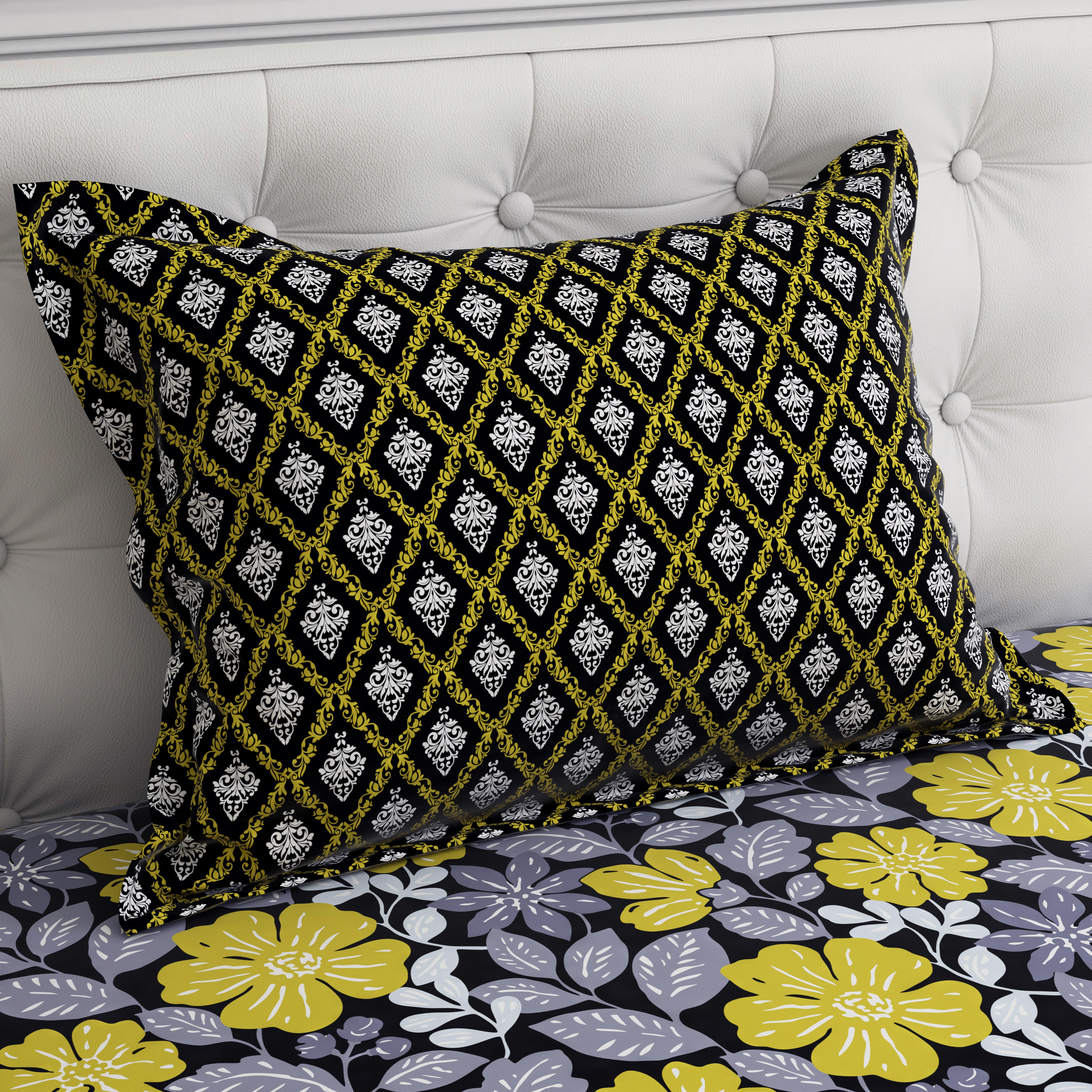 Xara Black Floral Geometric Bed Sheet Set - 7734-7735