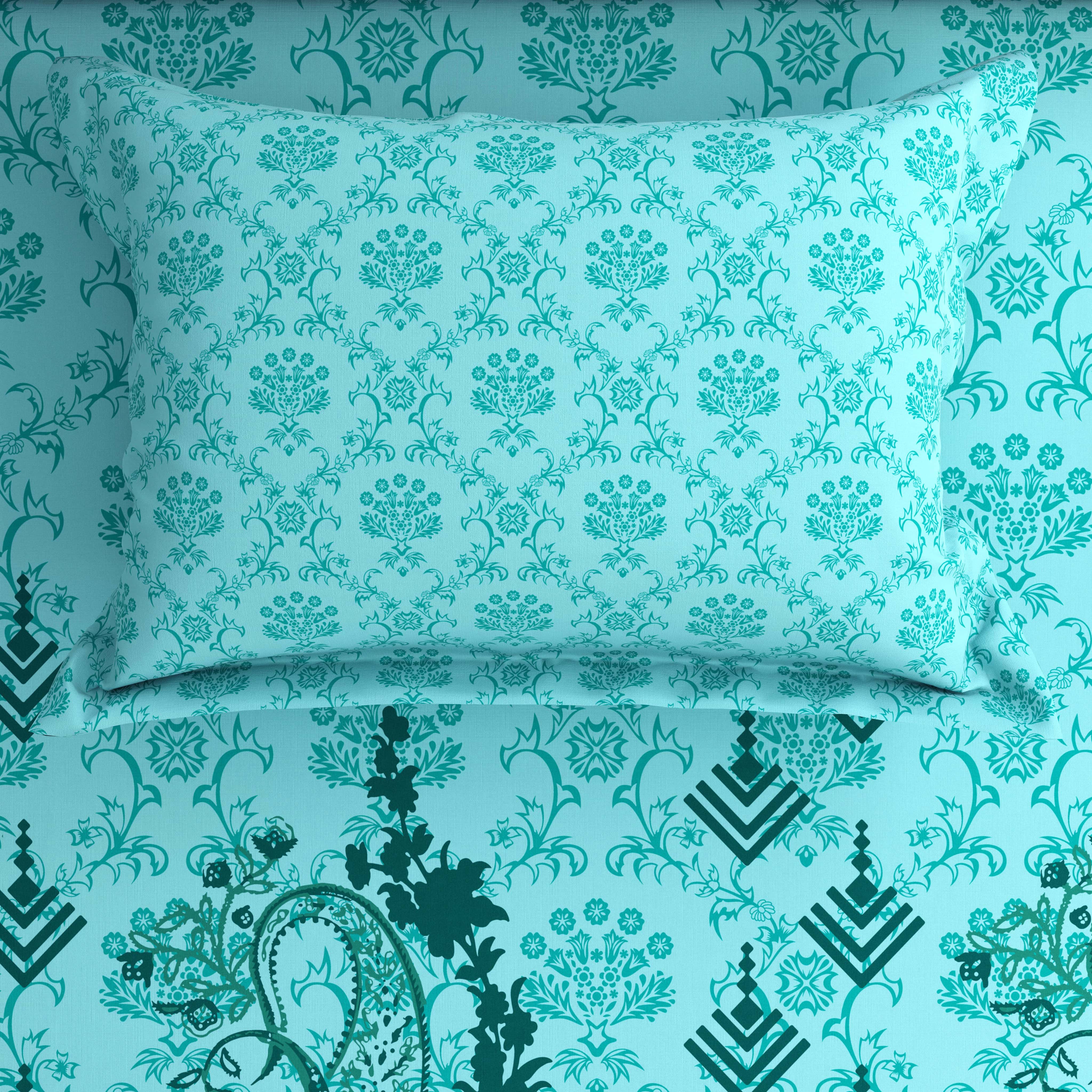 Xara Ferozi Floral Geometric Bed Sheet Set - 7999-8000