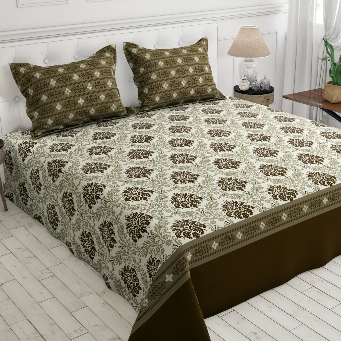 Xara Brown Floral Stripe Bed Sheet Set - 8001-02