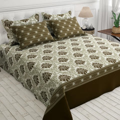 Xara Brown Floral Stripe Bed Sheet Set - 8001-02